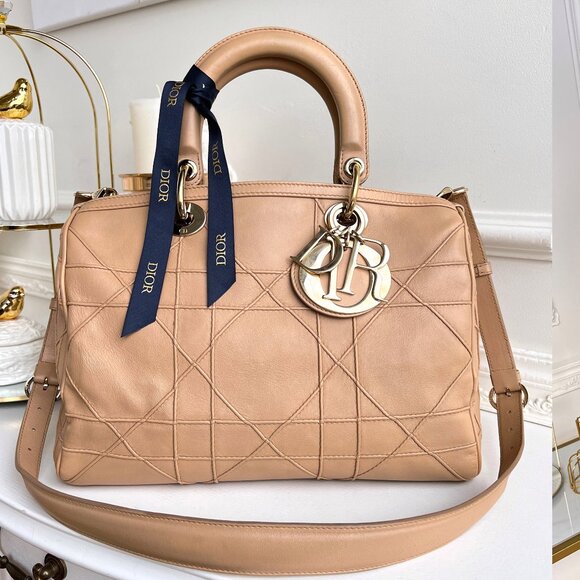 Authentic Dior tote beige Cannage Granville Leather Bag 10-BO-0171 B0818 - Picture 1 of 16